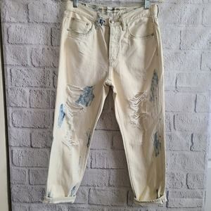 American Eagle Bleach Dye Distressed Vintage Hi-Rise Button Fly Jeans SZ 6S NWOT